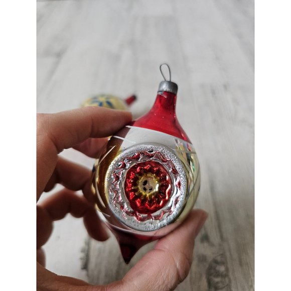 Vintage teardrop indent gold red mercury glass ornament Xmas tree set - Picture 8 of 14